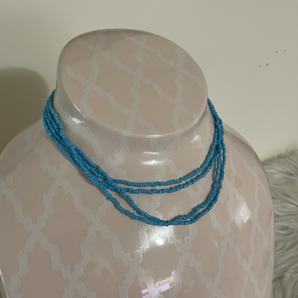 SOLD_Four (4) light blue mini beaded beach necklaces - layer or wear one - Picture 3 of 8
